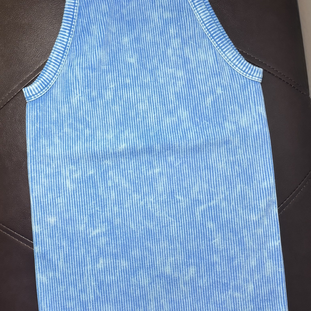Zenana Outfitters Blue Ribbed Tank Top